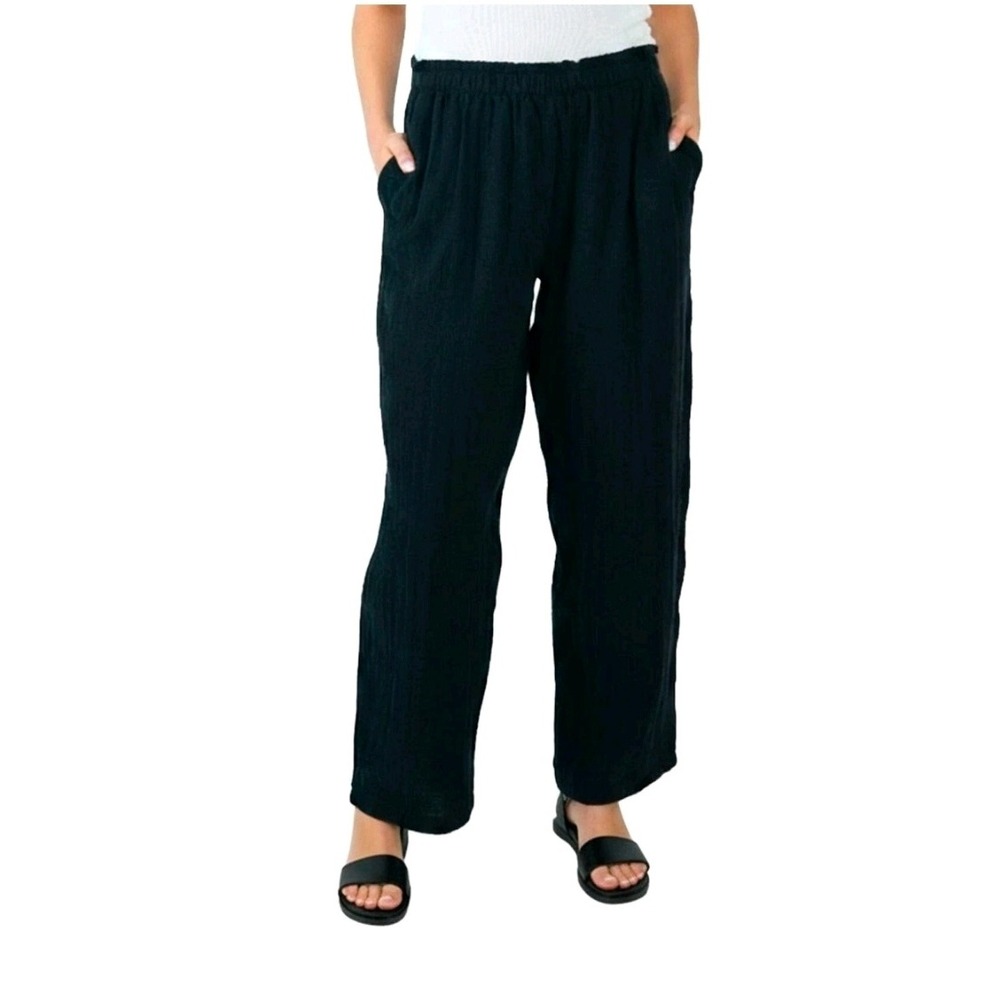 Coldwater Creek Black Gauze Pull-On Pants Women's Large 100% Cotton 1962595